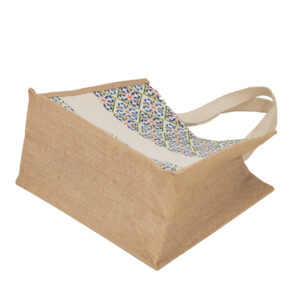 Jute shopping bag printed cotton tape handle